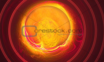 Supernova near foreground as the storming of the red ball of fire abstraction based on fractal graphics