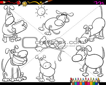 dogs set cartoon coloring page