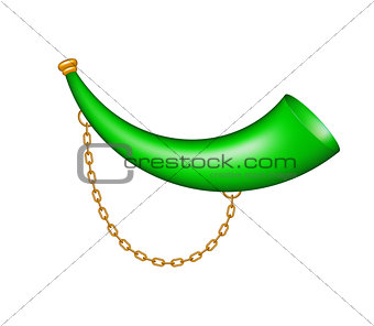 Hunting horn in green design with golden chain