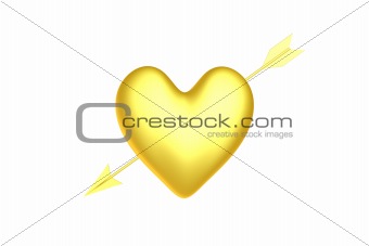 Render of a golden heart with two arrows
