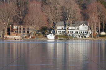 Houses on a frozen lake