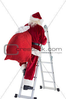 Santa steps up a ladder