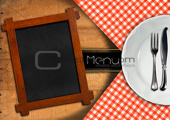 Menu with Blackboard and White Plate