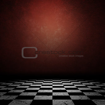 Grunge room with checkerd floor