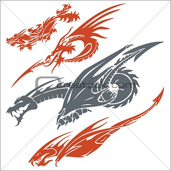 Dragons for tattoo. Vector set.