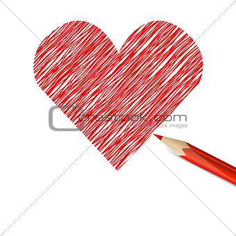 Red heart drawn with pencil