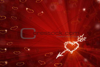 St.Valentine red background with shining heart shape stars
