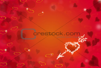 St.Valentine red background with shining heart shape stars