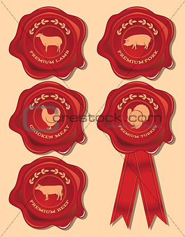 set of patterns red seal with farm animals and birds