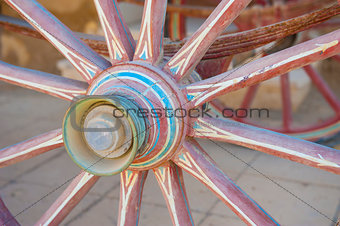 Closeup of old wooden carriage wheel