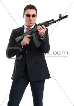 bodyguard with automatic rifle