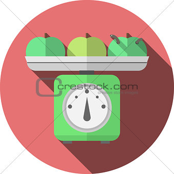 Flat vector icon for kitchen scales with apples