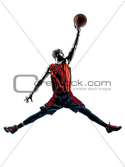 african man basketball player jumping dunking silhouette