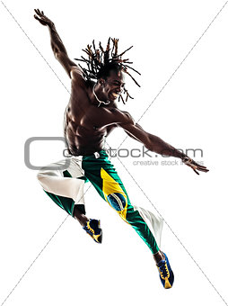 Brazilian  black man dancer dancing jumping  silhouette