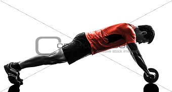 man exercising fitness workout abdominal toning wheel silhouette