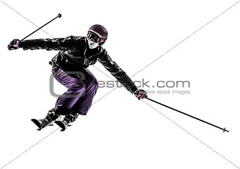 one woman skier skiing slaloming  silhouette