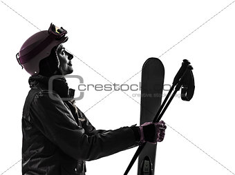 one woman skier  silhouette