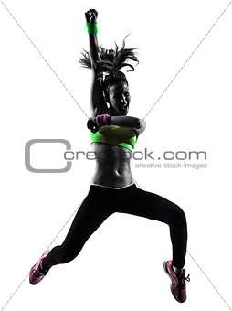 woman exercising fitness zumba dancing jumping silhouette