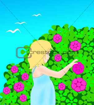 Girl at the Flower Hedge