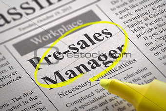 Pre-sales Manager Vacancy in Newspaper.