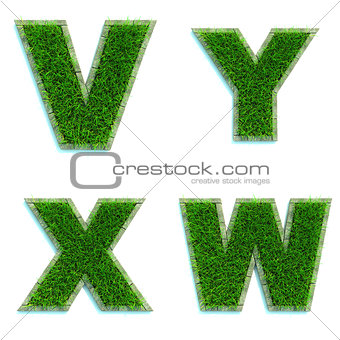 Letters V, Y, X, W as Lawn - Set of 3d.