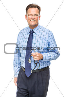 Handsome Smiling Male Doctor with Stethoscope on White