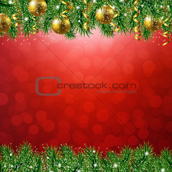 Fir Tree Border With Red Background