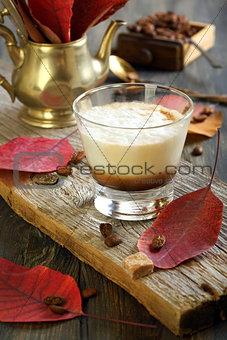 Coffee cortado and autumn leaves.