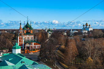 Yaroslavl. Image of ancient Russian city, view from the top. Beautiful house and chapel.