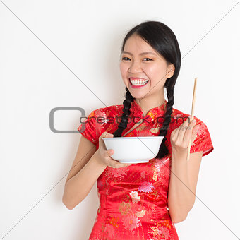 Asian chinese girl eating