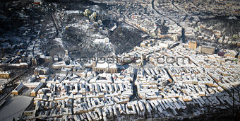 Brasov old city center aerial view