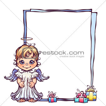 Vector illustration of cute angel with frame
