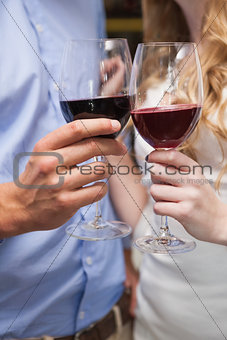 Close up of lovely couple enjoying red wine