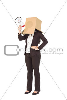 Anonymous businesswoman holding a megaphone