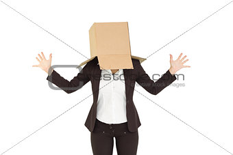 Anonymous businesswoman with her hands up