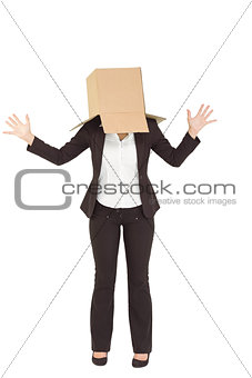 Anonymous businesswoman with her hands up