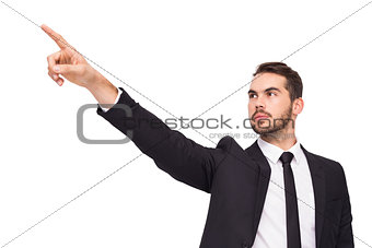 Thoughtful businessman pointing his finger