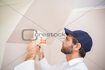 Painter consulting a colour chart