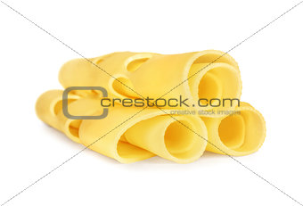 three rolled slices of Swiss cheese, served for breakfast or as 