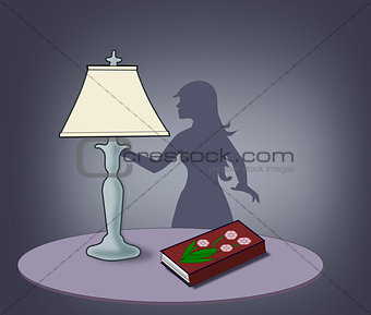 Lamp, Book and Woman Silhouette