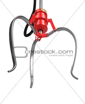 Closed Metal Robotic Claw in Red Color.