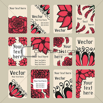 Set of business cards with doodling flowers