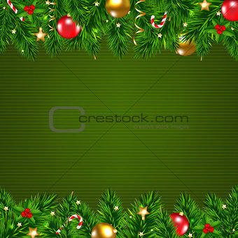 Dark Green Retro Card With Fir Tree