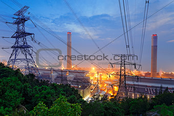 coal power station and night blue sky 