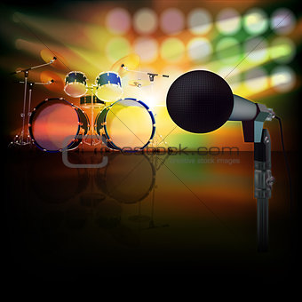 abstract music background with drum kit and microphone