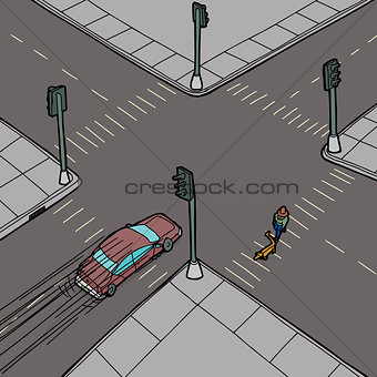 Car and Person at Intersection