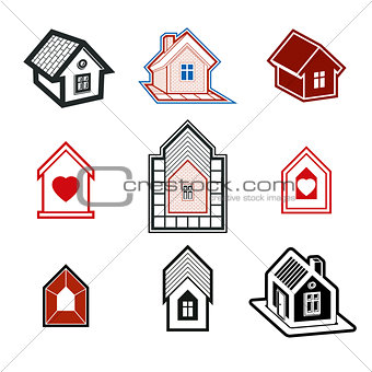 Simple cottages collection, real estate and construction theme. 