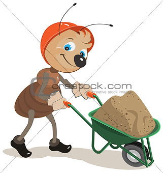 Ant carries a cart with sand