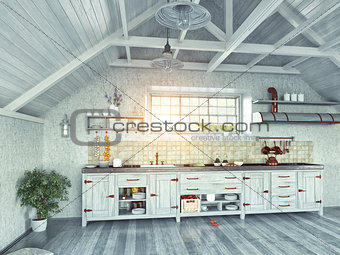 kitchen  in the attic