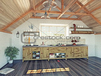 kitchen  in the attic
